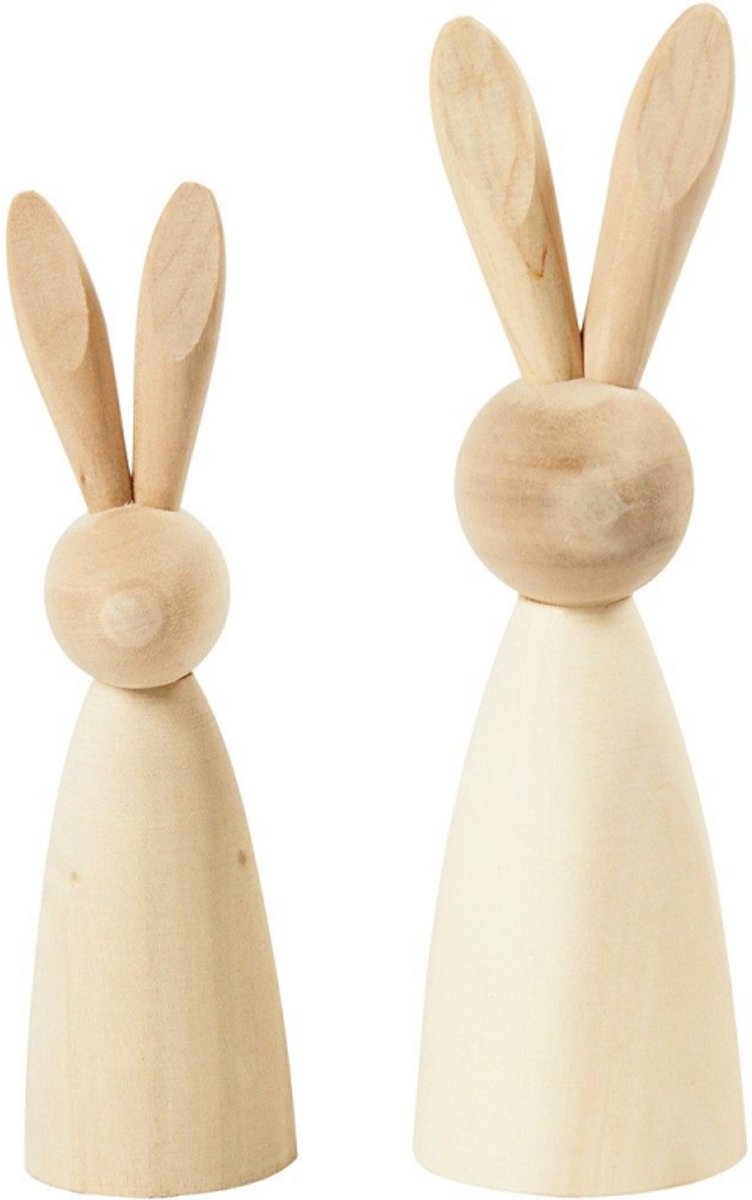 Creativ Company Holzhasen, H: 12+14 cm, T: 3,5+4 cm, 2 Stück 1 Box