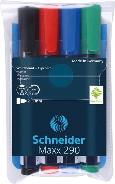 Schneider Schreibgeräte Schneider Whiteboard-Marker – Maxx 290 – runde Spitze – 4 Stück – für Whiteboard und Flipchart – S-129094