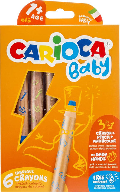 Carioca Baby 1+ 3 Zoll 1 Jumbo Farbwachs-Wachsstifte 6
