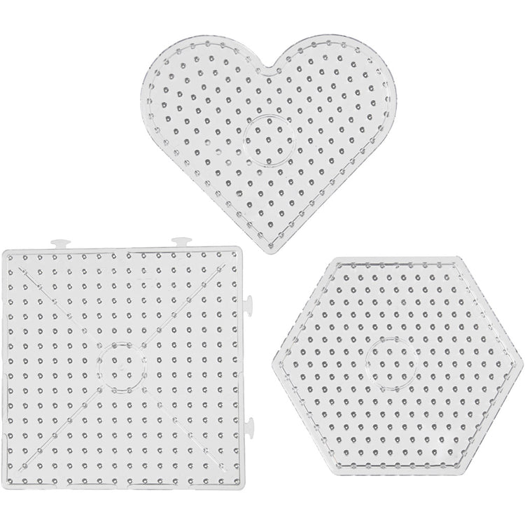 Creativ Company Grundplatte, Herzen, Sechsecke, Quadrate, Größe 15x15-17,5x17,5 cm, Jumbo, klar, 6 Stück 1 Box