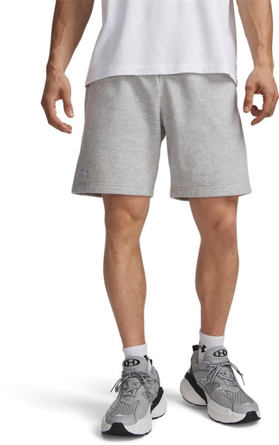Under Armour UA Rival Fleece Shorts – Graue Herren-Sporthose – Mod Grey Light Heather – Weiß