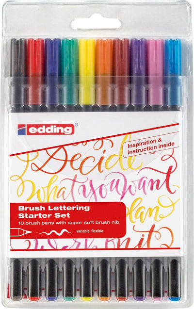 Edding 1340 Pinselstifte im Etui – 10er Farbset – 1-3mm – auf Wasserbasis – unter anderem für Papier und Pappe geeignet
