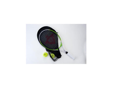 Tennisschläger mit Abdeckung und 2 Kugeln grün