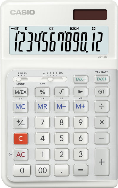 Casio je-12e – ergonomischer Tischrechner mit innovativer Treppentastatur für Rechtshänder