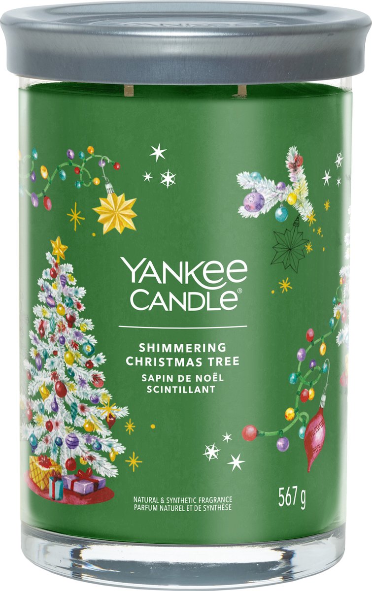 Yankee Candle – schimmernde Weihnachtsbaum-Duftkerze im großen Glas – 100 Brennstunden – zwei Dochte