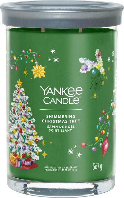 Yankee Candle – schimmernde Weihnachtsbaum-Duftkerze im großen Glas – 100 Brennstunden – zwei Dochte