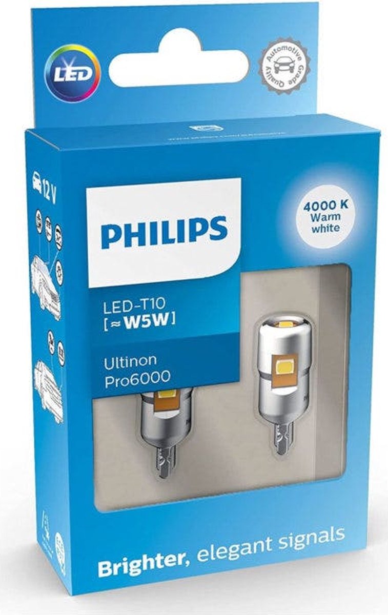 Philips Ultinon Pro6000 W5W-T10 Set 4000K 11961wu60x2