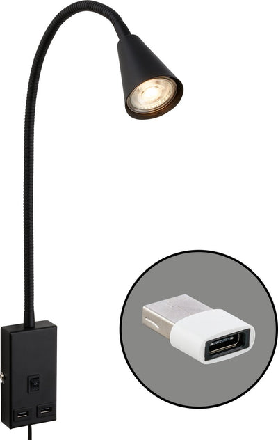 Briloner justra - Steckleuchte - Leseleuchte - drehbar - 2 USB-Anschlüsse - Wandleuchte - 48,5 x 6 x 42,5 cm - Schwarz