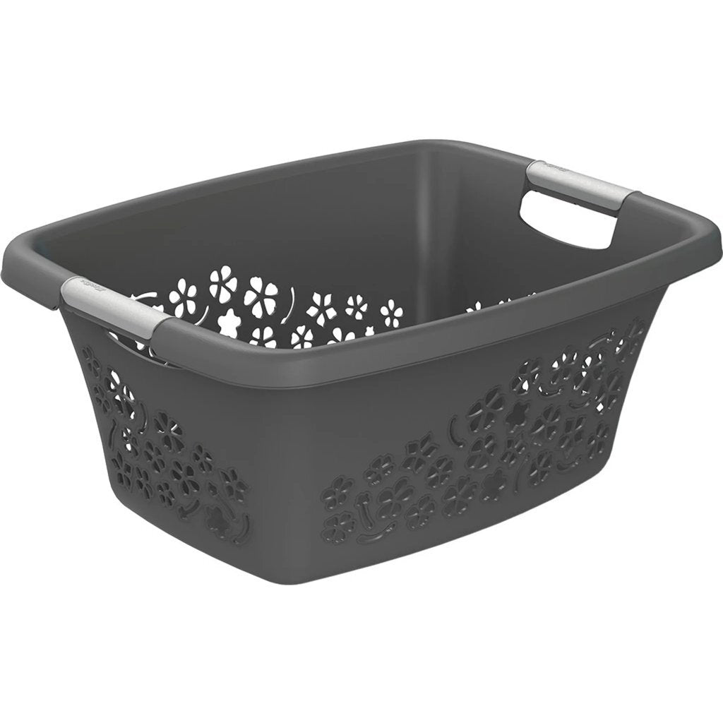 Rotho Blumen Wäschekorb 25l Anthrazit