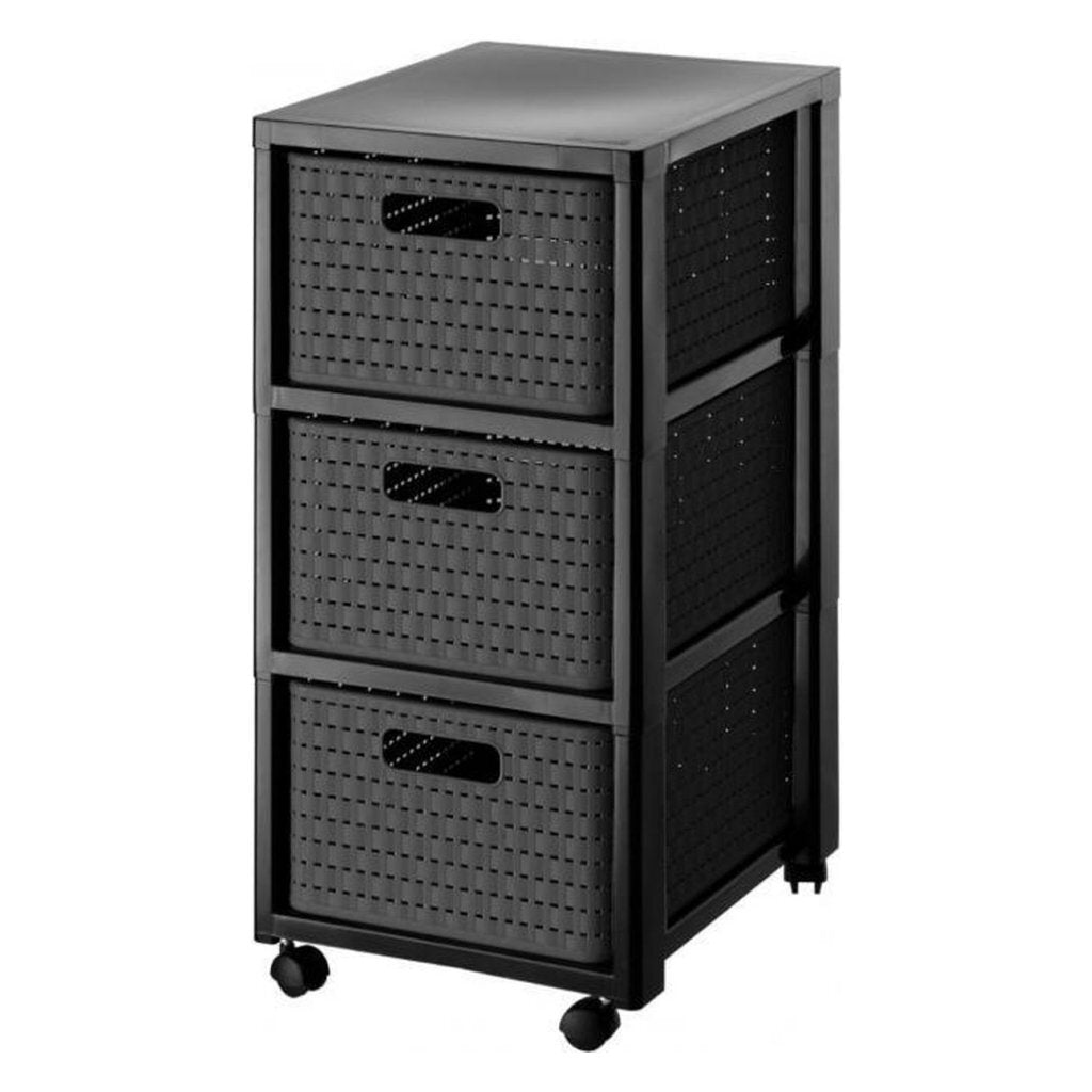 Rotho Country Design Kommode mit Rollen 3x18l Anthrazit