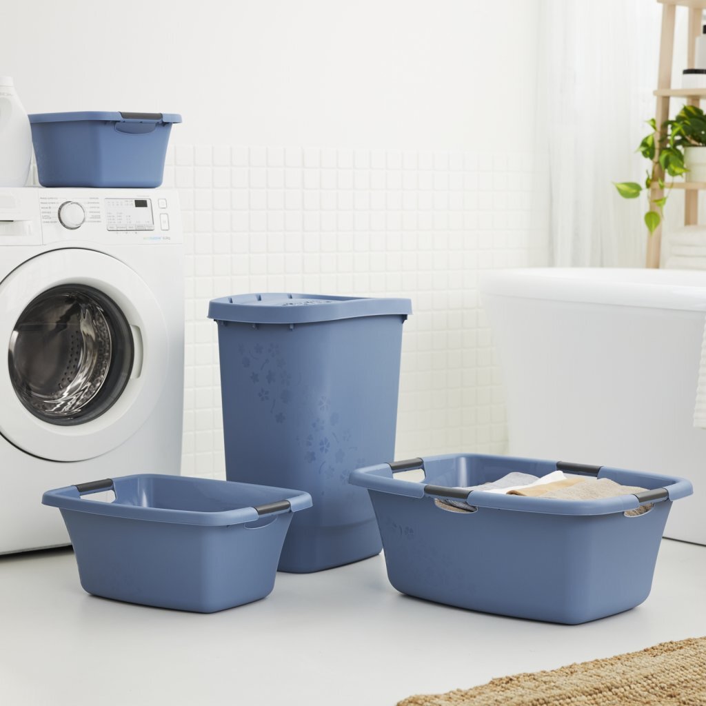 Rotho Blumen Wäschekorb 25l Horizontblau