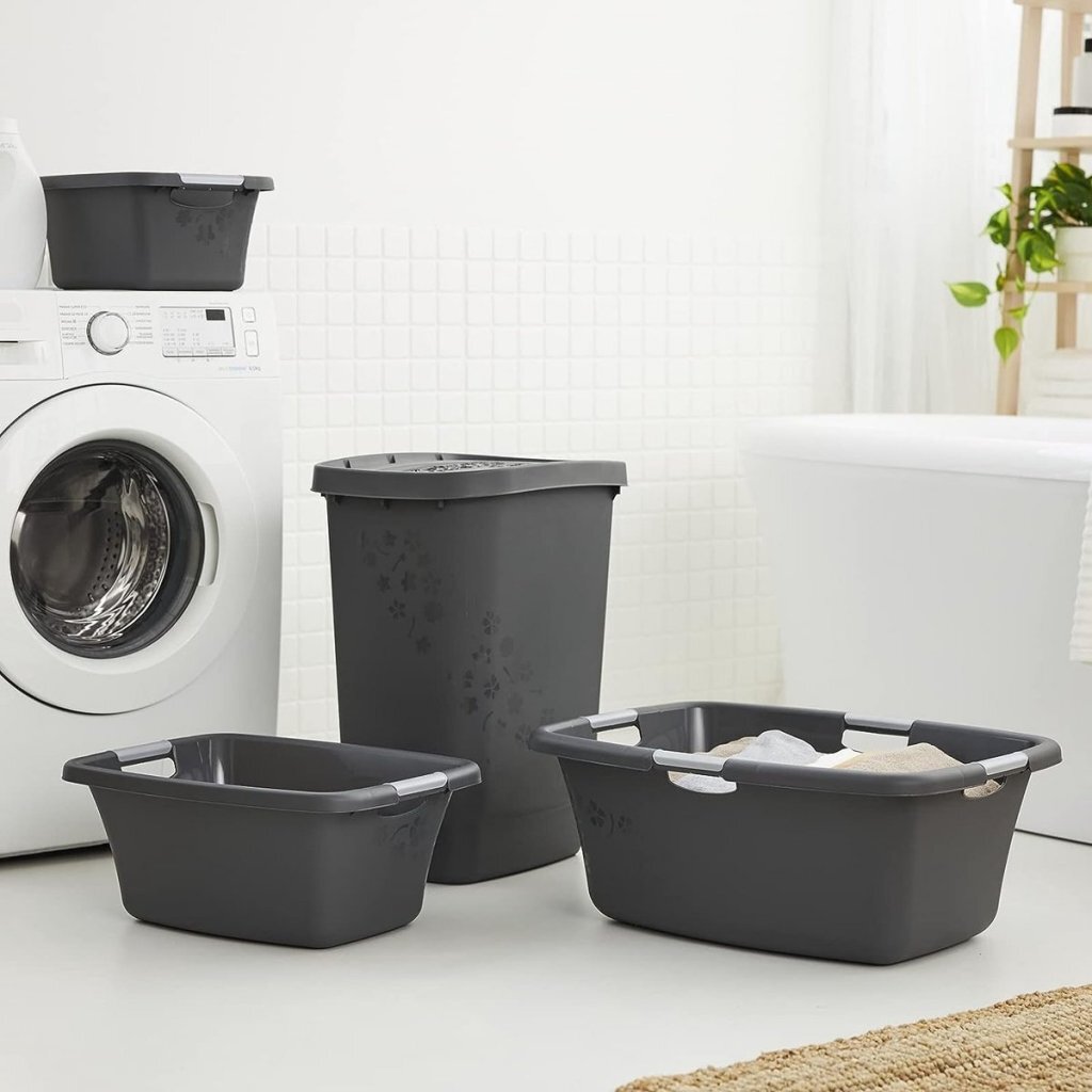 Rotho Blumen Wäschekorb 25l Anthrazit