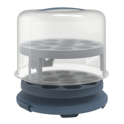 Rotho Rotho Fresho Cake Box XL + Cupcake -Halter 35,5 x 34,5 x 26 cm Horizont Blau Transparent