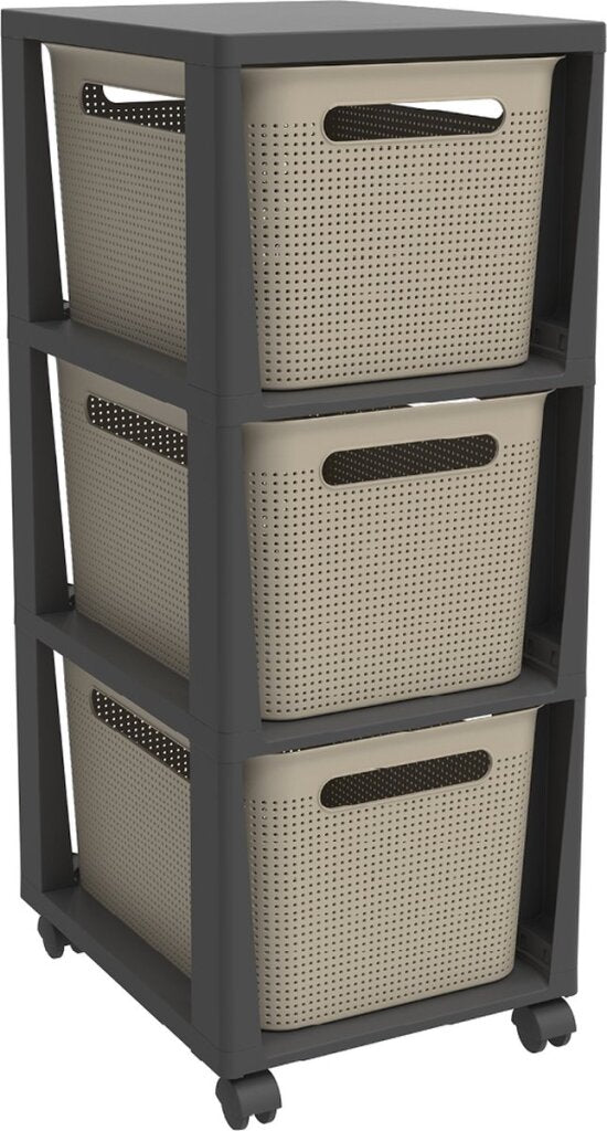 Rotho Tower Brisen Design-Kommode 3x16l mit Cappuccino-Rädern