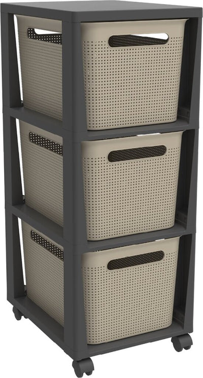 Rotho Tower Brisen Design-Kommode 3x16l mit Cappuccino-Rädern