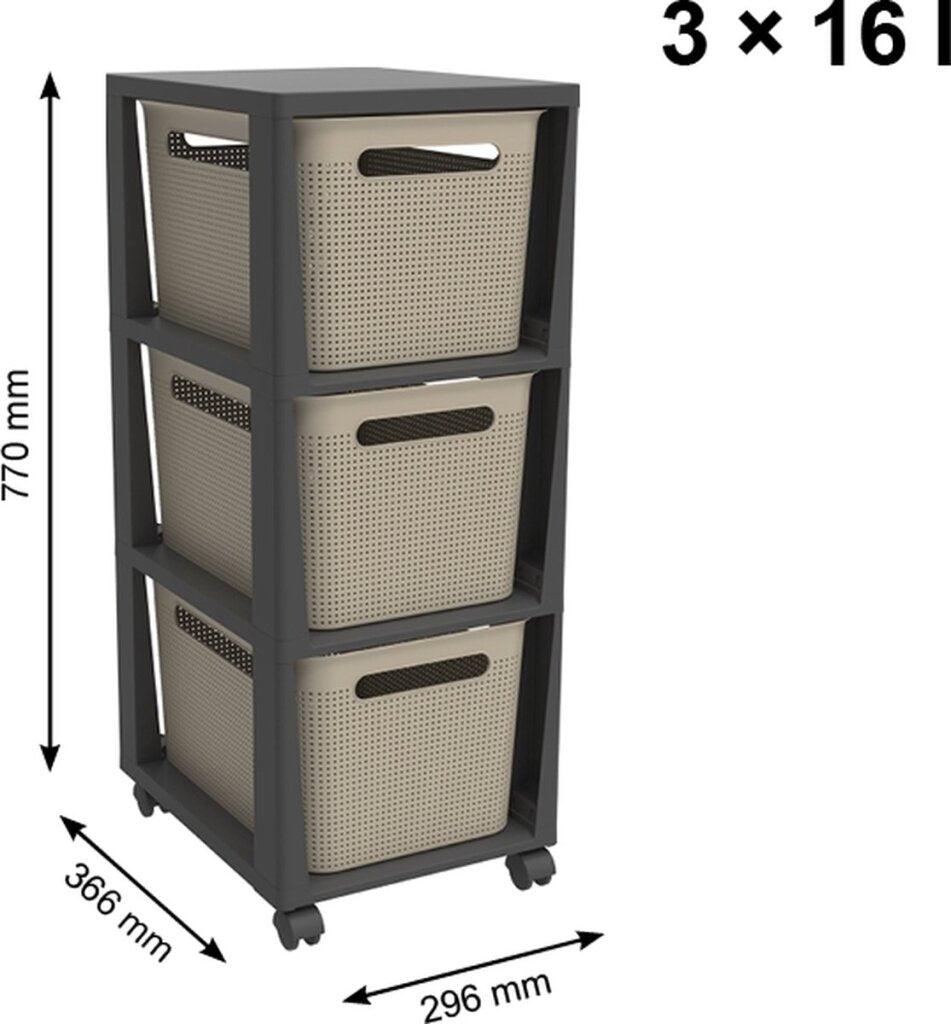 Rotho Tower Brisen Design-Kommode 3x16l mit Cappuccino-Rädern