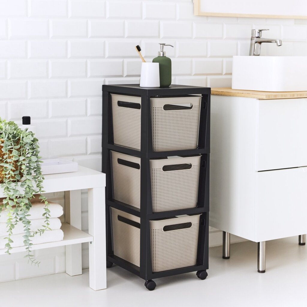 Rotho Tower Brisen Design-Kommode 3x16l mit Cappuccino-Rädern