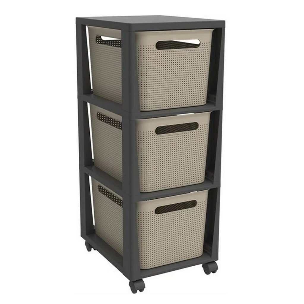 Rotho Pina Kommode mit 3 Schubladen 77x36,6x29,6 cm Cappuccino-Anthrazit