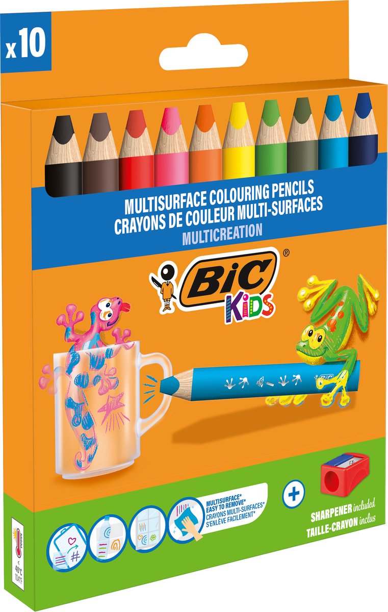 Bic Kids Multisurface – Buntstifte – Kinder und Erwachsene – verschiedene Farben – Bleistift – 10 Stück
