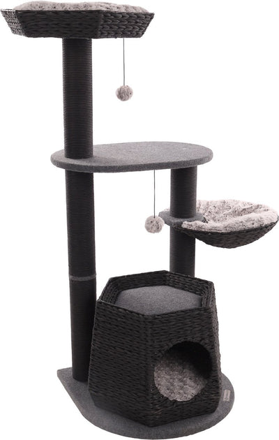 Kratzbaum Flamingo – Berliot Schwarz – 90 × 65 × 118 cm – Kratzseil aus Papier – mit Hängematte, Liegeplattformen Unterschlupf – für Katzen
