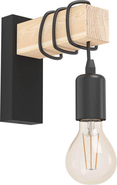 Eglo Townshend Wandleuchte – E27 – 21,5 cm – Holz – Schwarzbraun – FSC-Holz