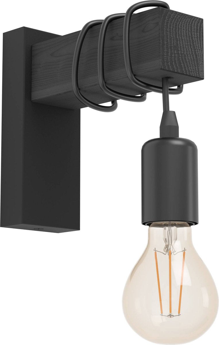 Eglo Townshend Wandleuchte – E27 – 21,5 cm – Holz – Schwarz
