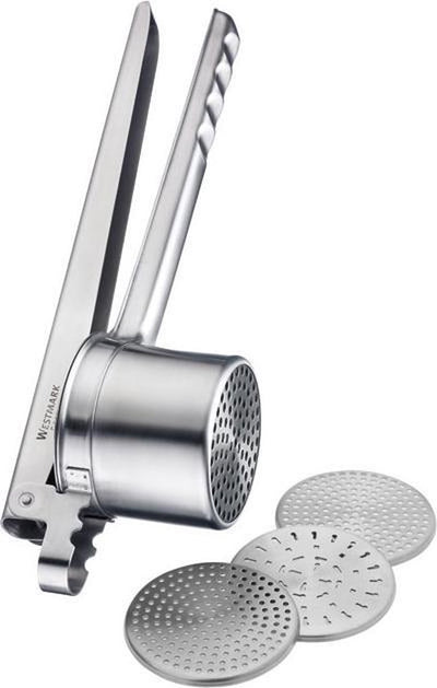 Westmark Spätzle- und Püreepresse, mit 4 auswechselbaren Lochscheiben, Edelstahl, Quadro, Silber, 61172260