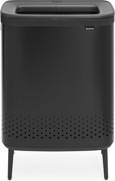 Brabantia Bo Hi Wäschekorb – mit Deckel – 2 x 45 l – Wäschesortierer – 2 Fächer – Mattschwarz