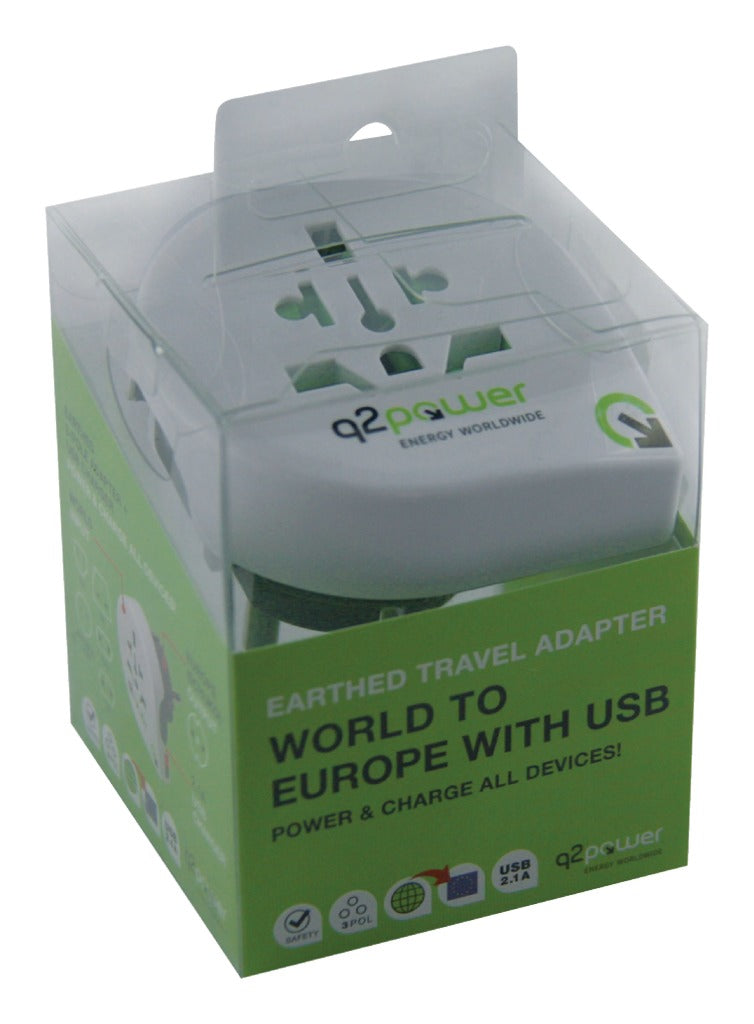 Q2 Power Q2 1.100110 Reiseadapter Welt-zu-Europa USB geerdet