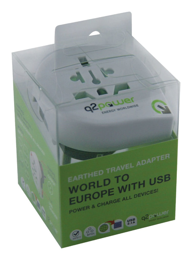 Q2 Power Q2 1.100110 Reiseadapter Welt-zu-Europa USB geerdet