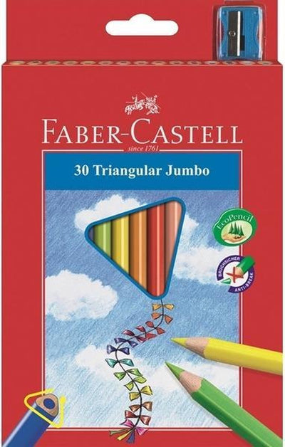 Faber-Castell Buntstifte – Jumbo – dreieckig – Karton mit 30 Stück – mit Spitzer – fc-116530