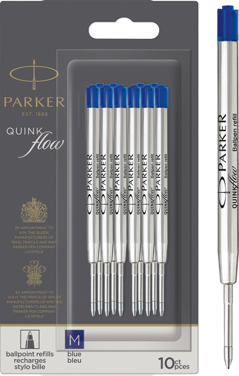 Parker Kugelschreibermine – mittlere Spitze – blaue Quinkflow-Tinte – 10 Stück