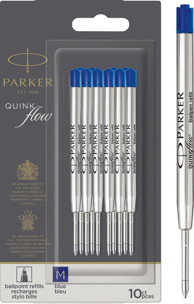 Parker Kugelschreibermine – mittlere Spitze – blaue Quinkflow-Tinte – 10 Stück