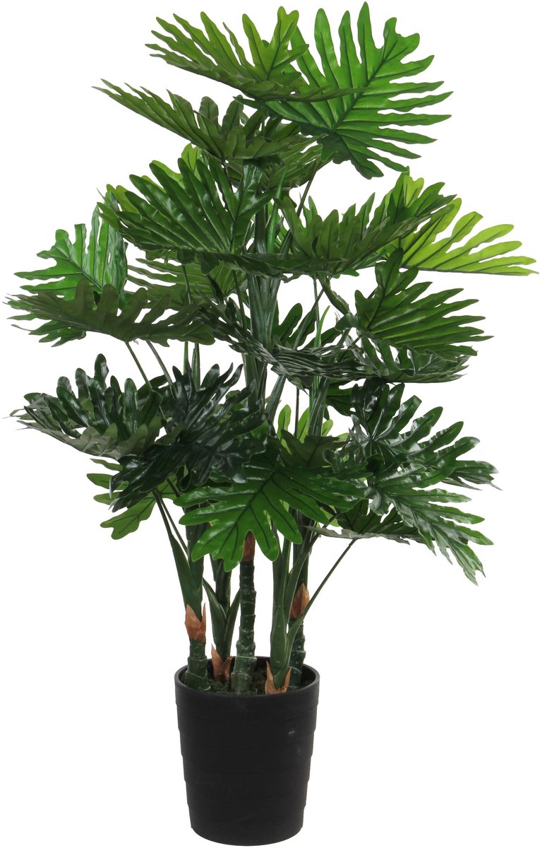 Glimmerdekorationen große Kunstpflanze - Philodendron - grün - 120 cm - schwarzer Topf