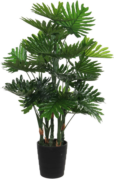 Glimmerdekorationen große Kunstpflanze - Philodendron - grün - 120 cm - schwarzer Topf