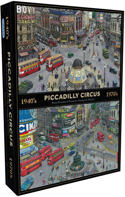 Gibsons – Piccadilly Circus im Wandel der Jahrzehnte (von Bryan Evans) – 1000 Teile 49×68 cm (B×H) – Puzzle für Erwachsene