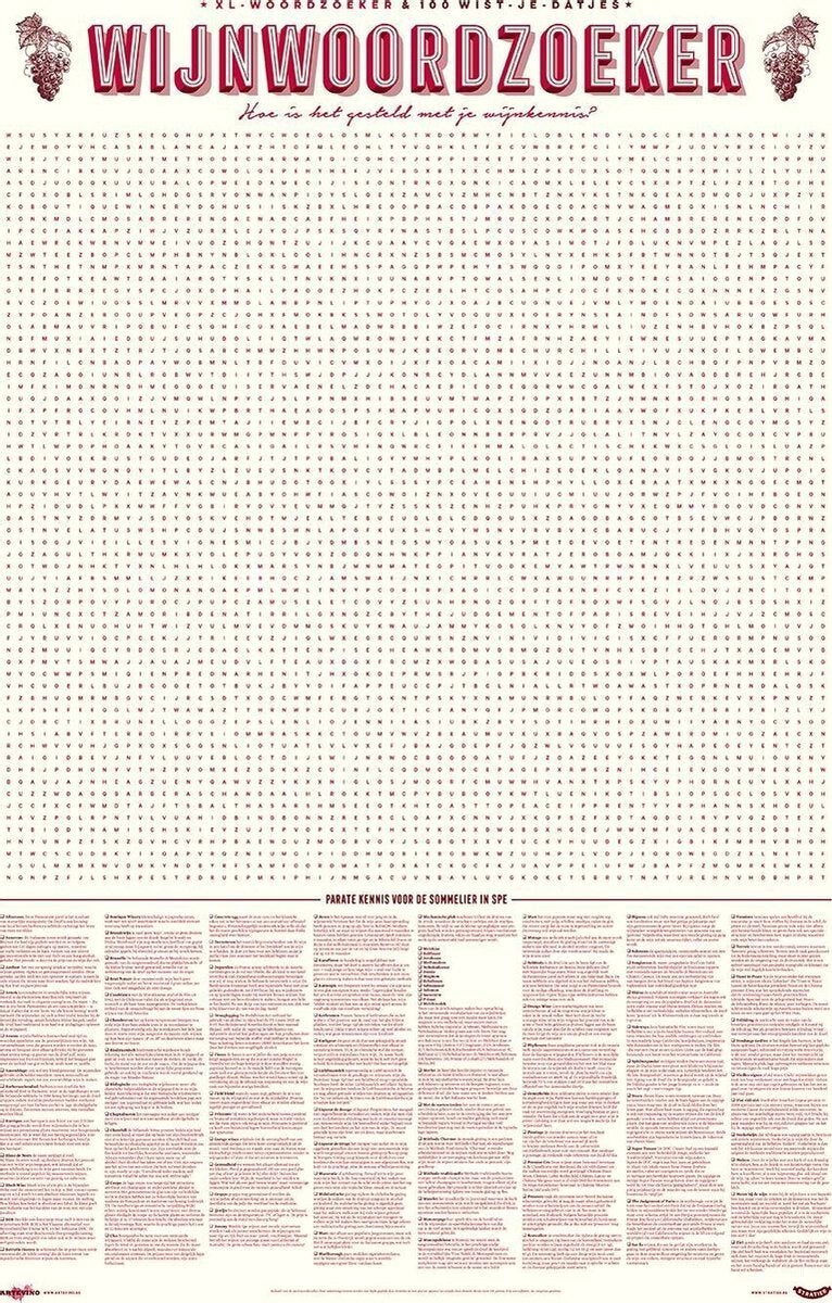 Stratier XL-Spielposter – Wortsuche mit 100 Weinbegriffen – Wein – Fakten – Spiel