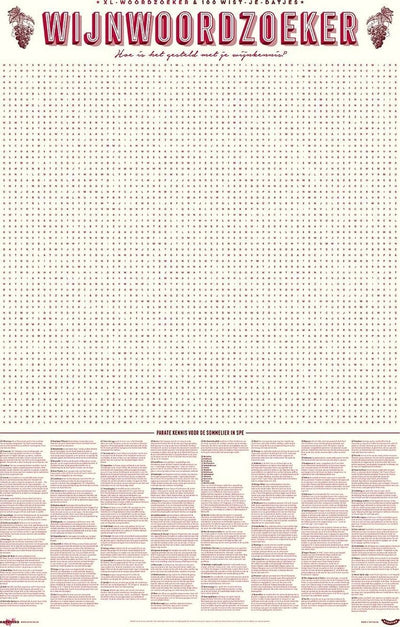 Stratier XL-Spielposter – Wortsuche mit 100 Weinbegriffen – Wein – Fakten – Spiel