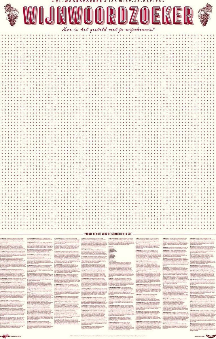 Stratier XL-Spielposter – Wortsuche mit 100 Weinbegriffen – Wein – Fakten – Spiel