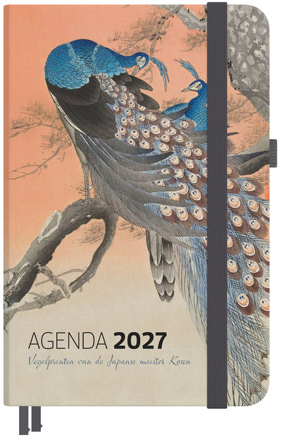Studio Colori Agenda 2027 – Vogeldrucke des japanischen Meisters Koson – 12,5 x 17,5 cm – mit Stiftschlaufe, Lesebändern, elastischem Verschluss und Dokumentenfach – 4 kostenlose Postkarten als Geschenk
