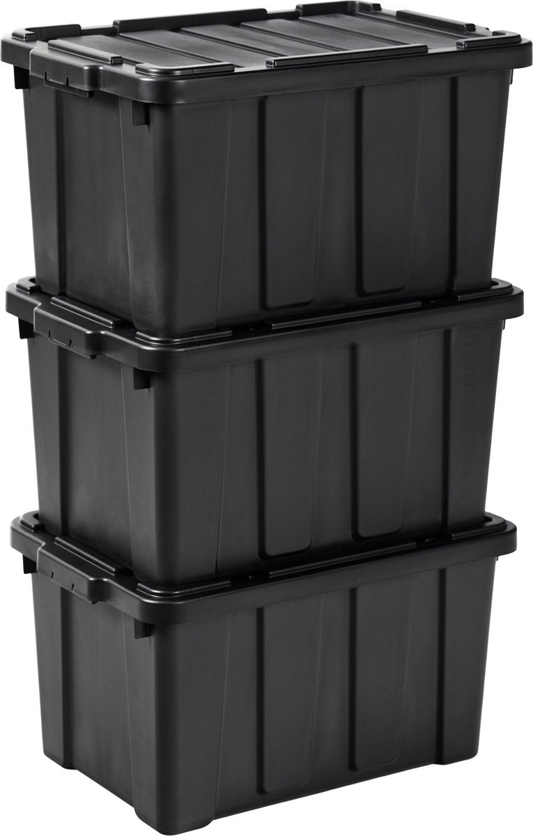 Iris Power Box robuste Aufbewahrungsbox – 50l – 100 % recycelter Kunststoff – Schwarz – 3er-Set
