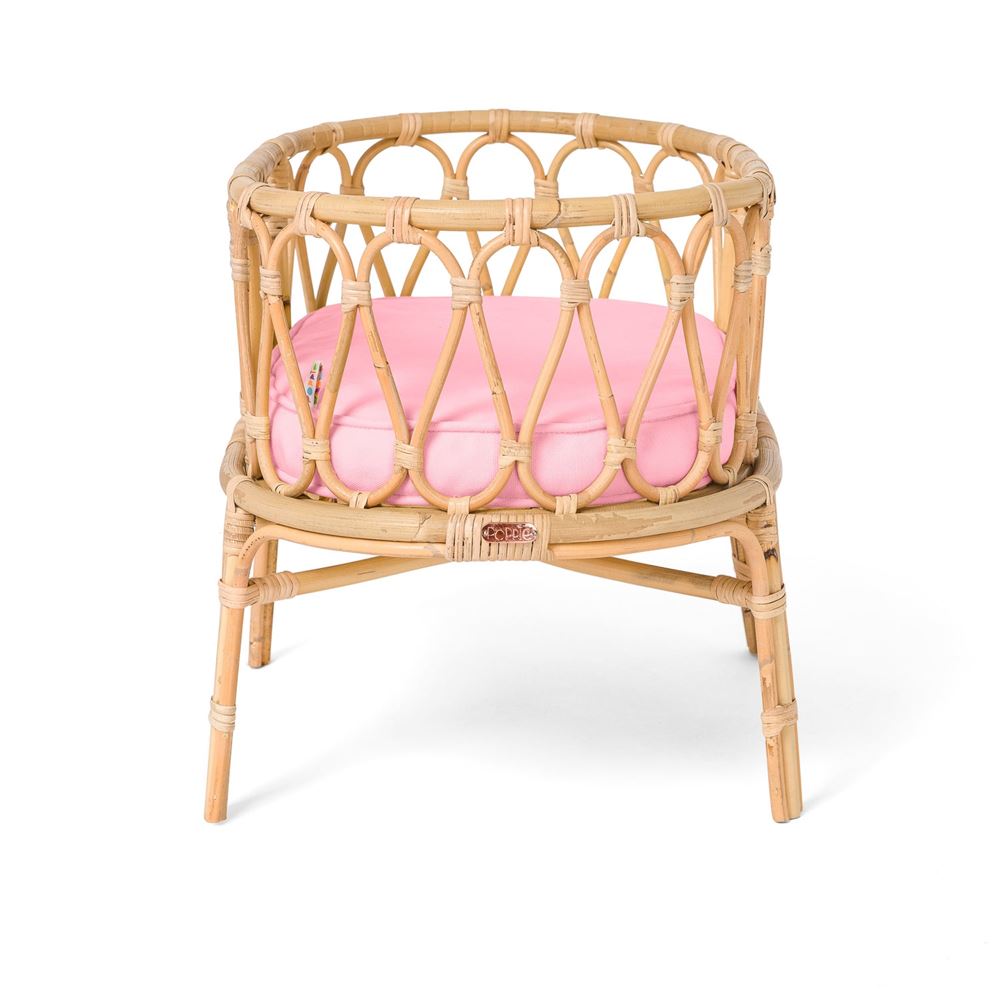 Puppenwiege aus Rattan mit rosa Matratze