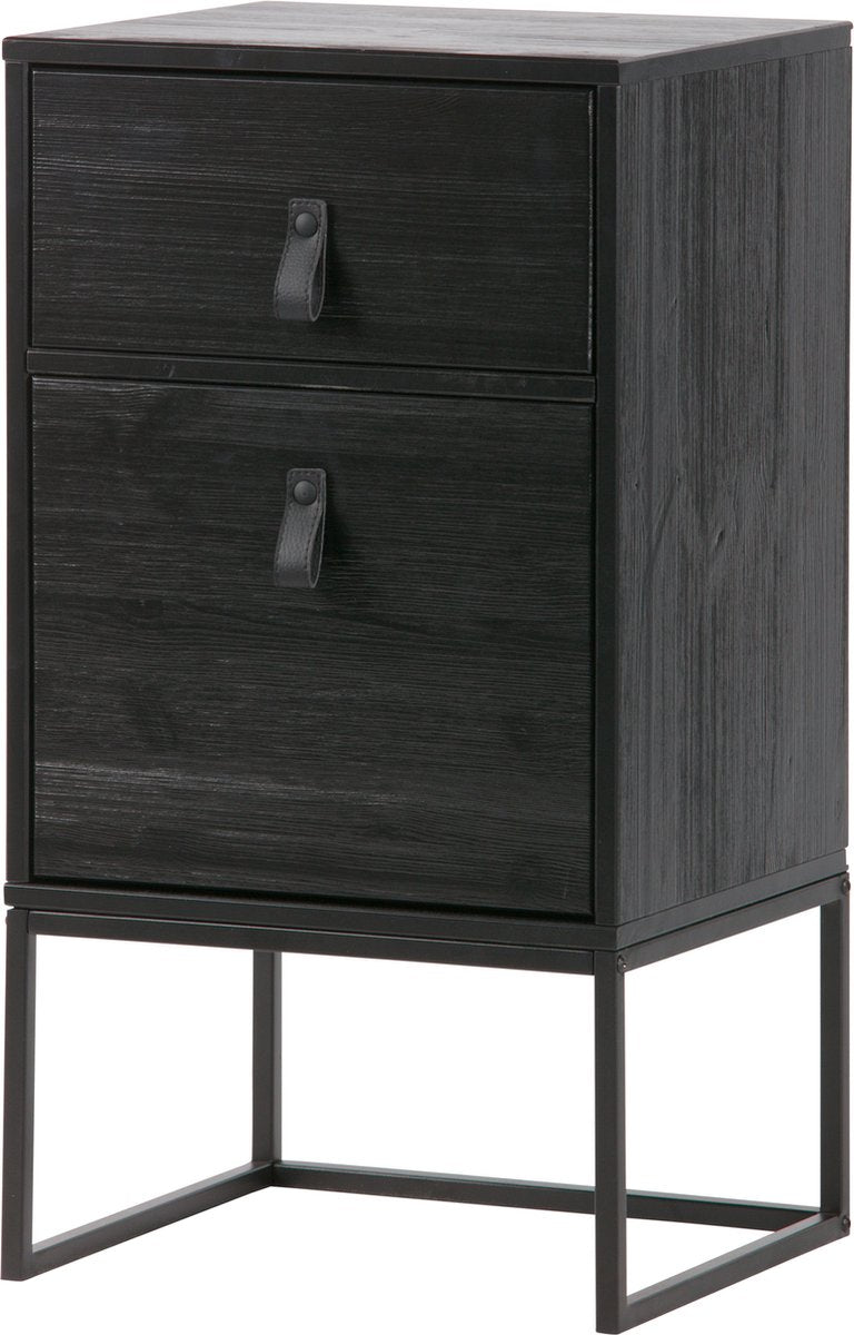 Woood Zola Nachttisch inkl. Schublade und Tür – Kiefer – schwarz – 74 x 40 x 35