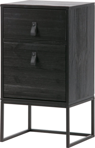 Woood Zola Nachttisch inkl. Schublade und Tür – Kiefer – schwarz – 74 x 40 x 35
