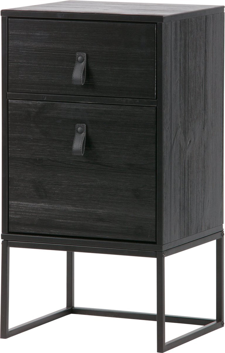 Woood Zola Nachttisch inkl. Schublade und Tür – Kiefer – schwarz – 74 x 40 x 35