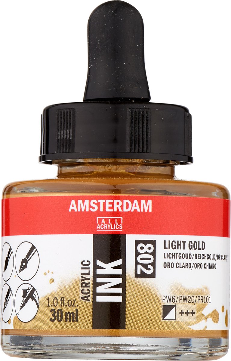 Amsterdam alle Acrylfarben Amsterdam • Acryltintenflasche 30 ml Hellgold 802