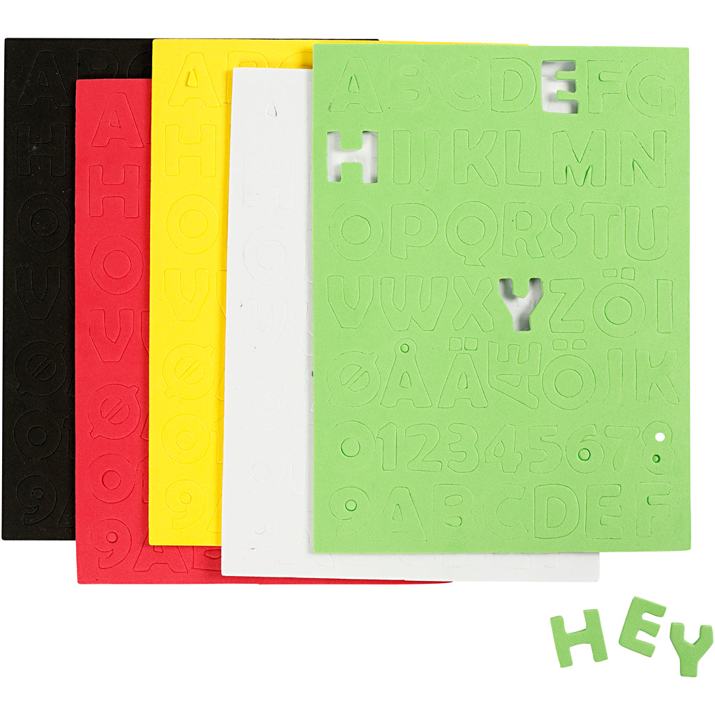 Creativ Company Eva-Schaumstoff-Buchstaben, Zahlen, Blatt 15 x 21 cm, Größe 2–2,3 cm, Dicke 2 mm, verschiedene Farben, 5 Blatt, 1 Box