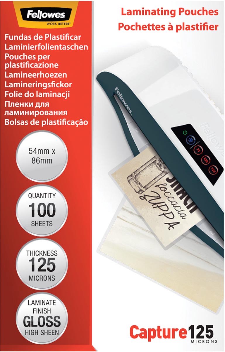 Fellowes Laminierfolien – 54 x 86 mm – glänzend – 125 Mikron – 100 Stück