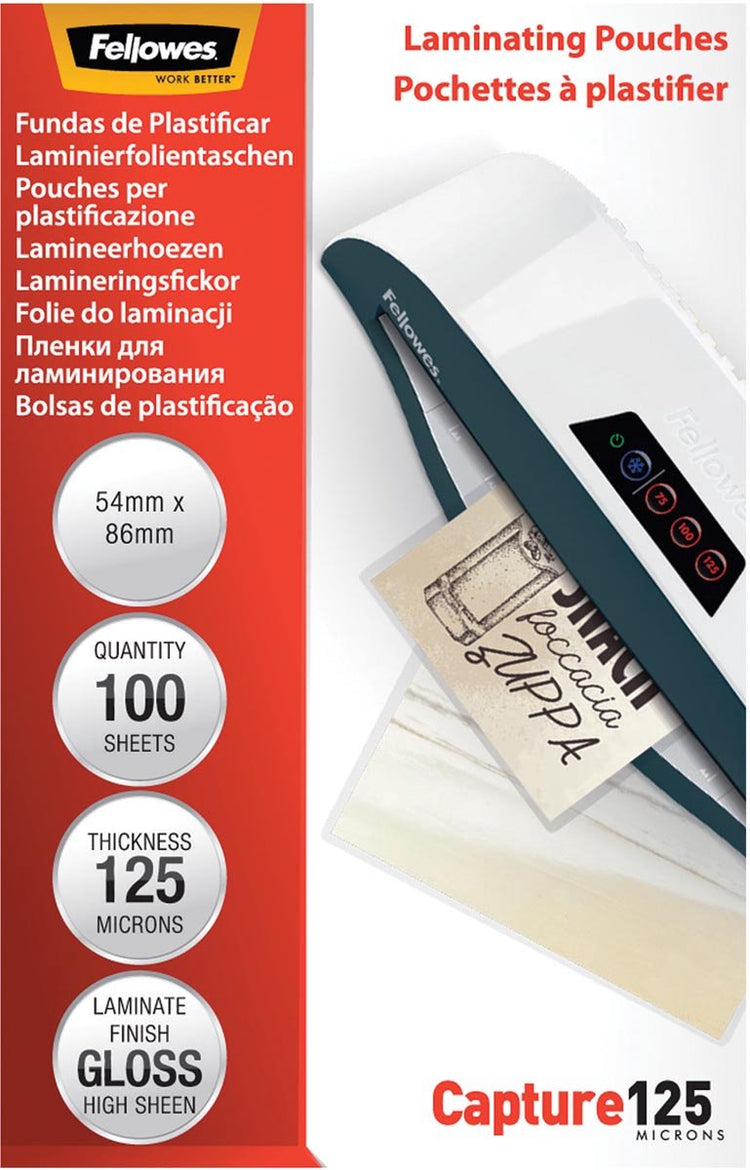 Fellowes Laminierfolien – 54 x 86 mm – glänzend – 125 Mikron – 100 Stück