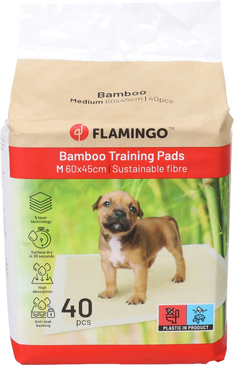 Flamingo-Welpenunterlagen – Trainingsmatte Bambus Padu Beige M – 60 x 45 cm – 40 Stück – Toiletten-Trainingsmatte aus Bambus für Welpen und Hunde – super saugfähig, schnell trocknend